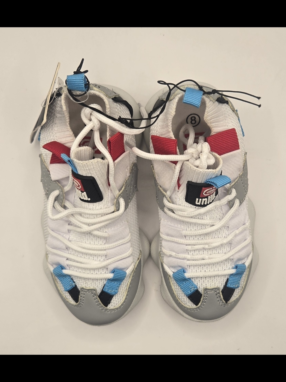 Ecko Unltd Toddler Sneakers Size 8 White Gray Blue Red Athletic Shoes NWT. #791
